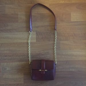 Wine red and gold chain purse